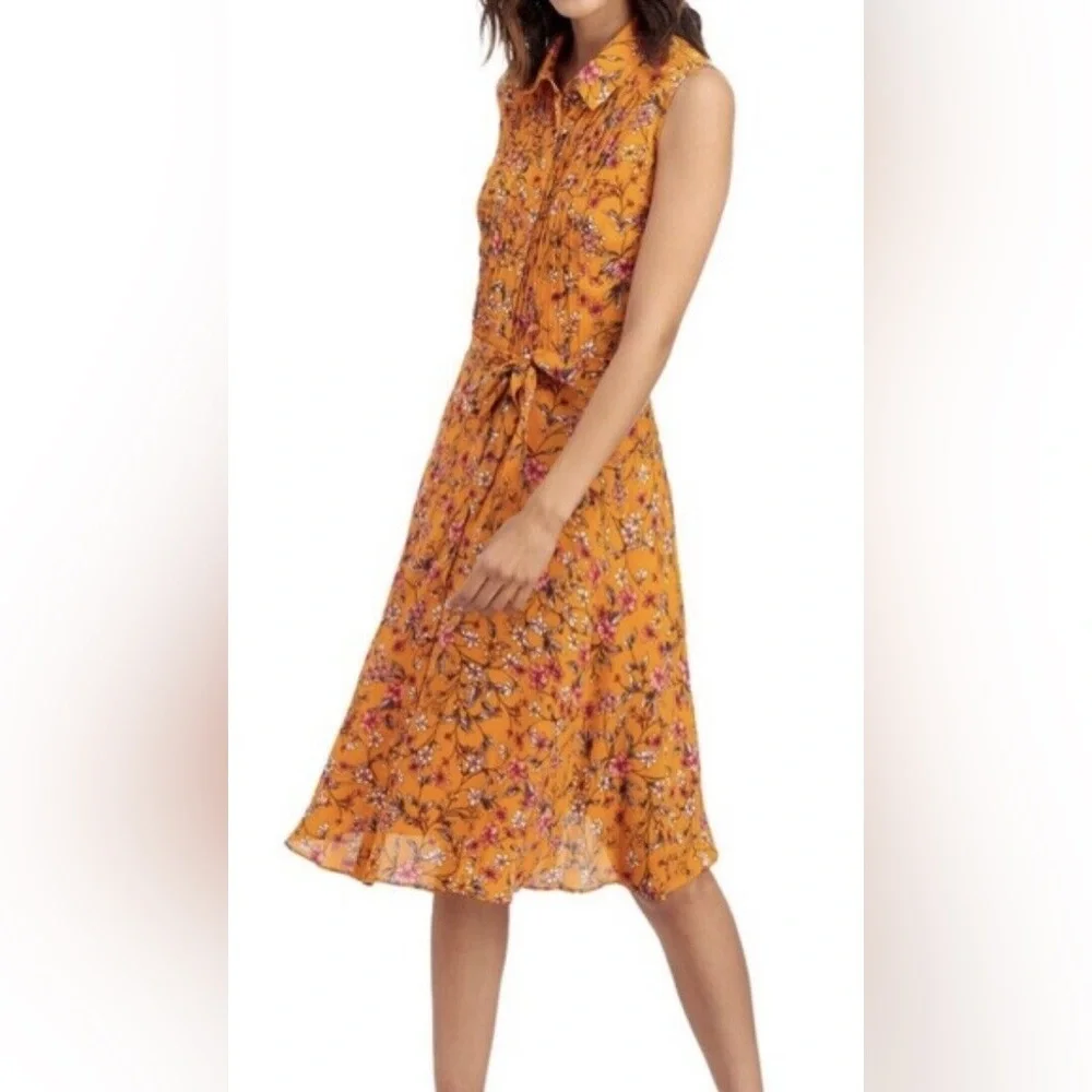 Nanette Lepore Gold Purple Floral Sheer Collared Button Down Midi Dress Sz 6 - Picture 3 of 10
